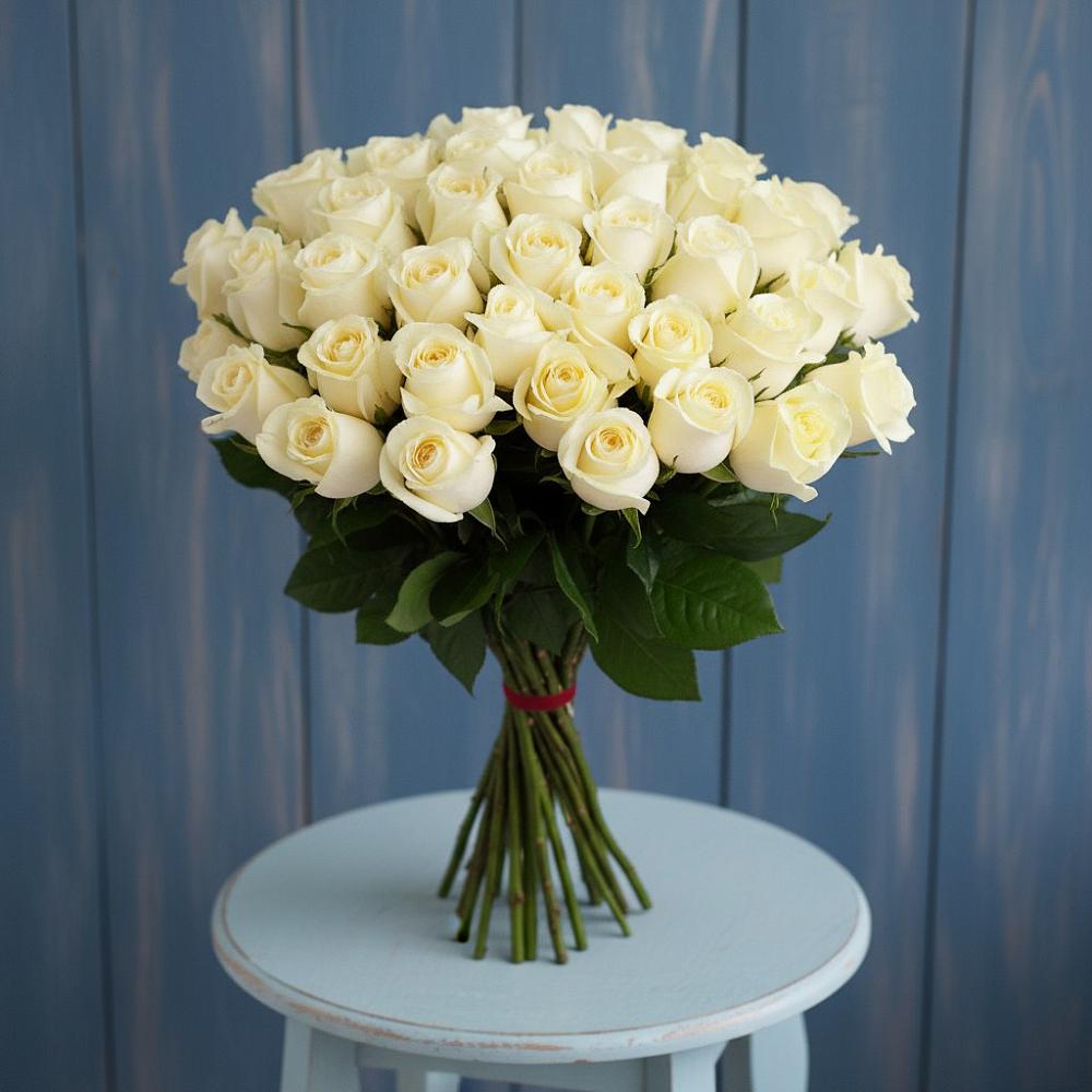 Букет 51 Белая роза Эдлесс Лав в Ханты-Мансийске